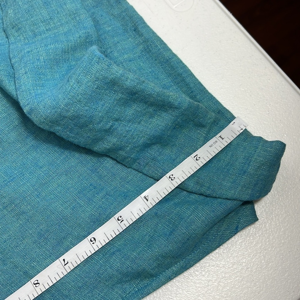 Yuvita Linens Sz XL Midi Cowl Neck Linen Sleeveless Dress Blue/Green Lagenlook - Picture 6 of 11